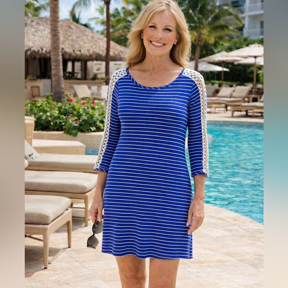 Lilly Pulitzer Knit Nautical Dress Blue White Striped Large